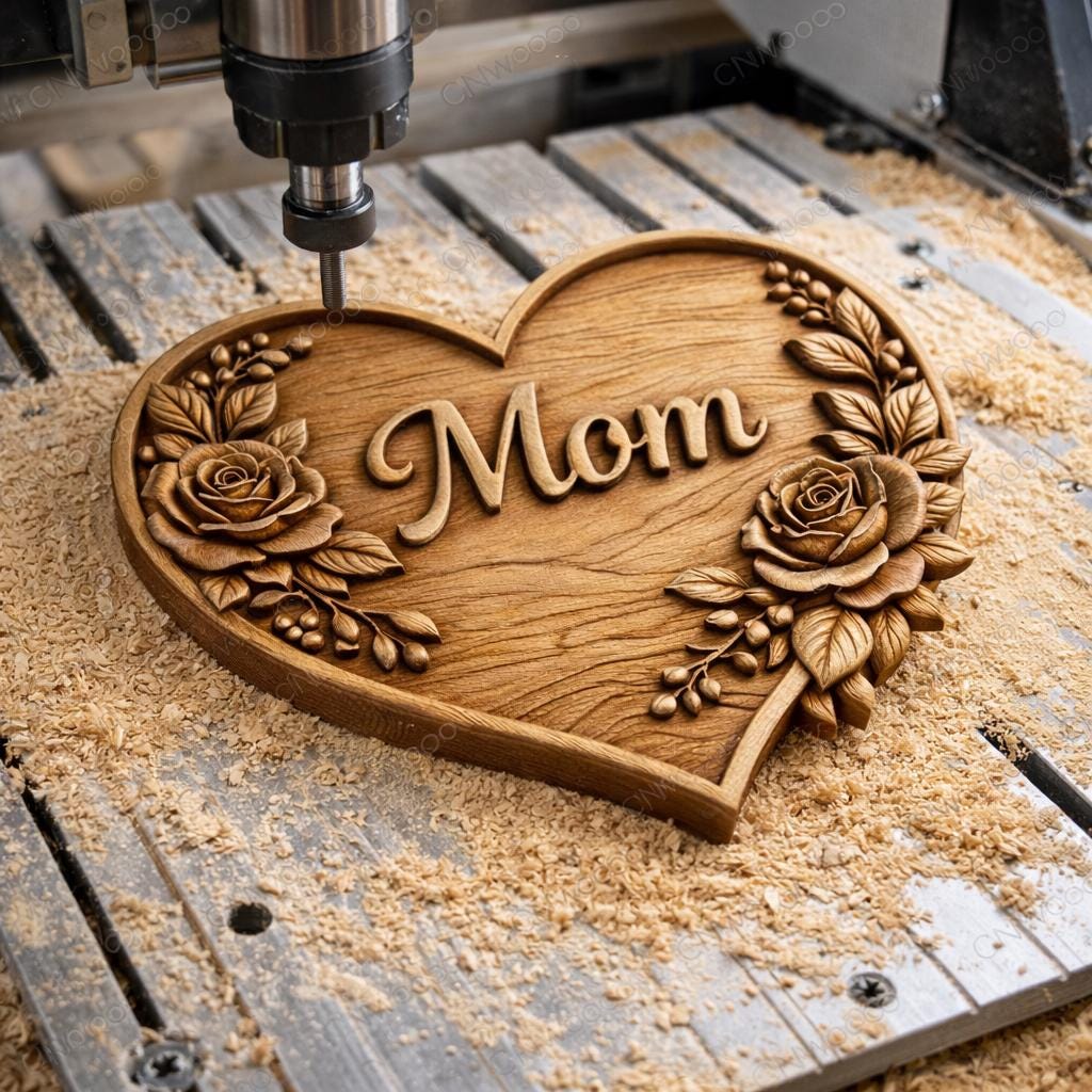 CNC-Datei & 3D-Druck Muttertagsgeschenk – Blumenherz mit Rosen für Mamas Wanddekoration STL