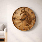 CNC-Datei Uhr Pferd – Holz-Flachrelief für CNC-Schnitzerei, rustikale Wanddekoration STL