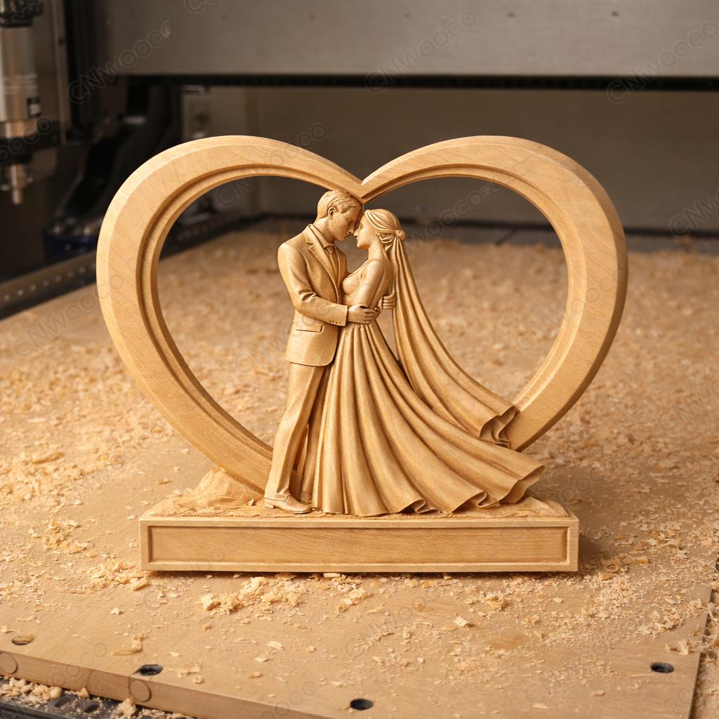 Anpassbare CNC-Hochzeitsdatei – Paar-Basrelief mit Namen und Datum zum Hinzufügen für Holzskulptur STL