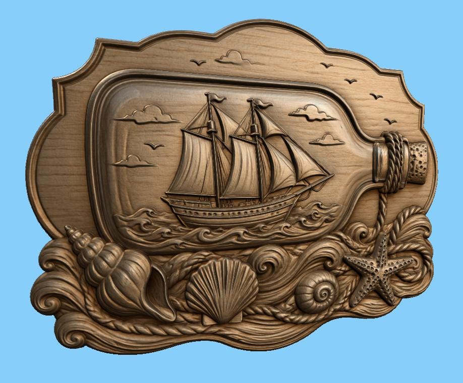 CNC & impression 3D bateau en bouteille avec coquillages, fichier STL très haute qualité