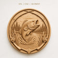 CNC & impression 3D poisson bass pêche, relief fishing STL haute qualité pour sculpture bois et décoration lodge