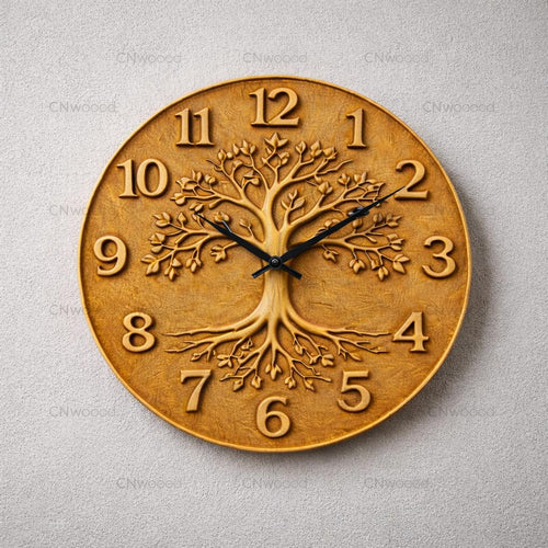 Fichier CNC horloge arbre de vie – bas-relief spirituel pour sculpture bois, décoration murale STL