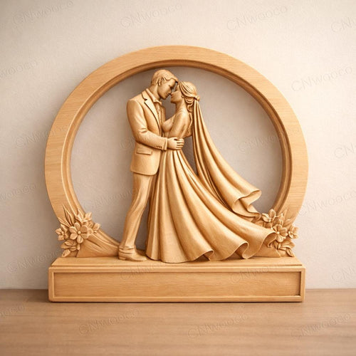 Fichier CNC mariage personnalisable couple, bas-relief bois noms et date, décoration murale, cadeau mariage, modèle gravure 3D STL