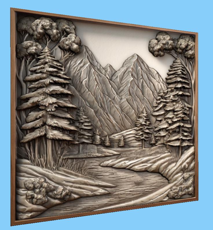 Mountain landscape 3D CNC  file bas relief STL file for CNC router wall art
