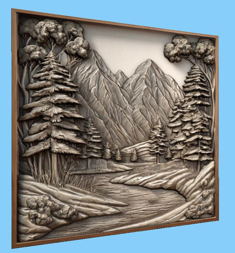 Mountain landscape 3D CNC  file bas relief STL file for CNC router wall art
