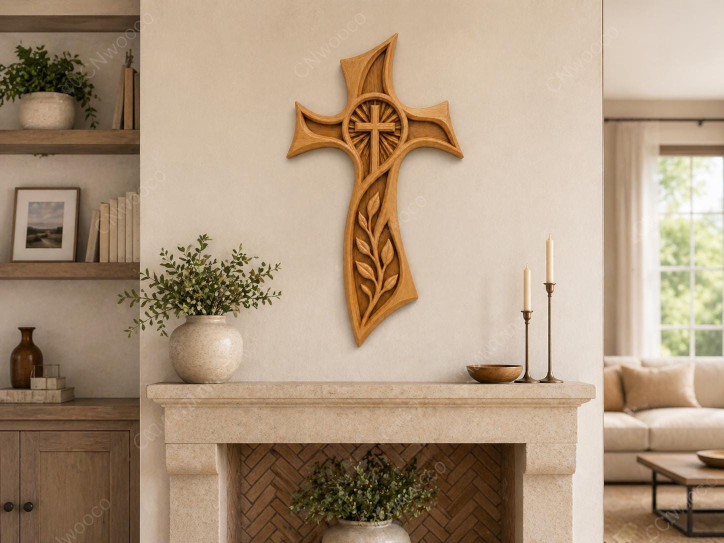 Fichier CNC & impression 3D – croix chrétienne en bas-relief 3D, modèle STL pour sculpture bois et décoration murale