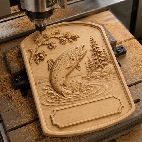 CNC & impression 3D relief poisson pêche en lac, fichier pour gravure bois, STL de haute qualité, à personnaliser