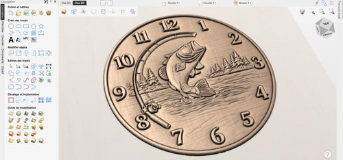 Fichier CNC horloge pêche bass – bas-relief poisson pour sculpture bois, décoration murale pêcheur STL