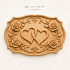 CNC & impression 3D relief cœurs entrelacés avec roses, fichier mariage amour pour gravure bois, STL de haute qualité