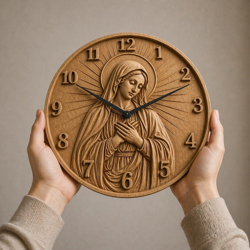 Fichier CNC horloge chrétienne – bas-relief religieux pour sculpture bois, décoration murale église STL