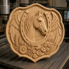 CNC & impression 3D relief cheval avec fer à cheval, ailes et fleurs, fichier STL très haute qualité