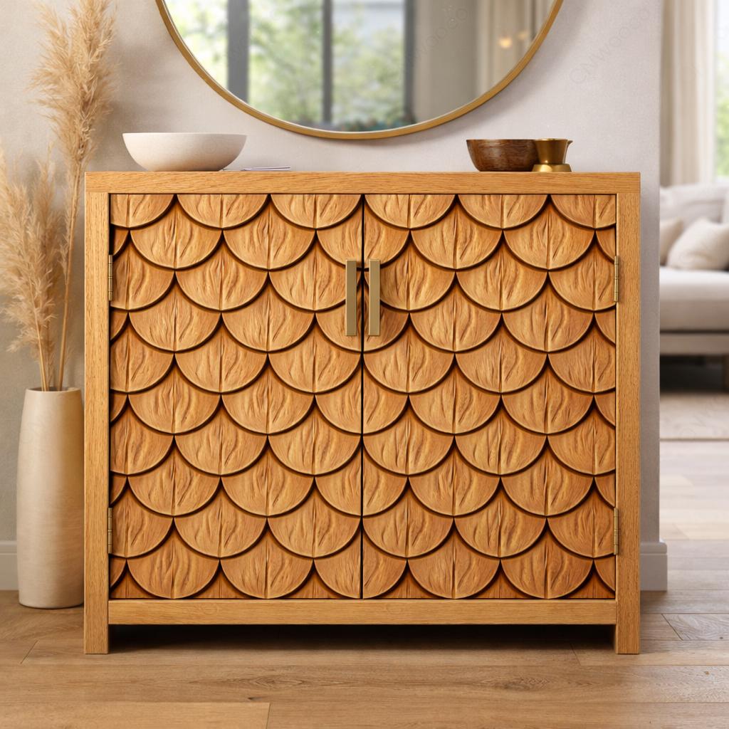 Fichier CNC panneau texture bois écaille (scallop) – bas-relief motif pour sculpture bois, design porte de meuble et décoration murale STL