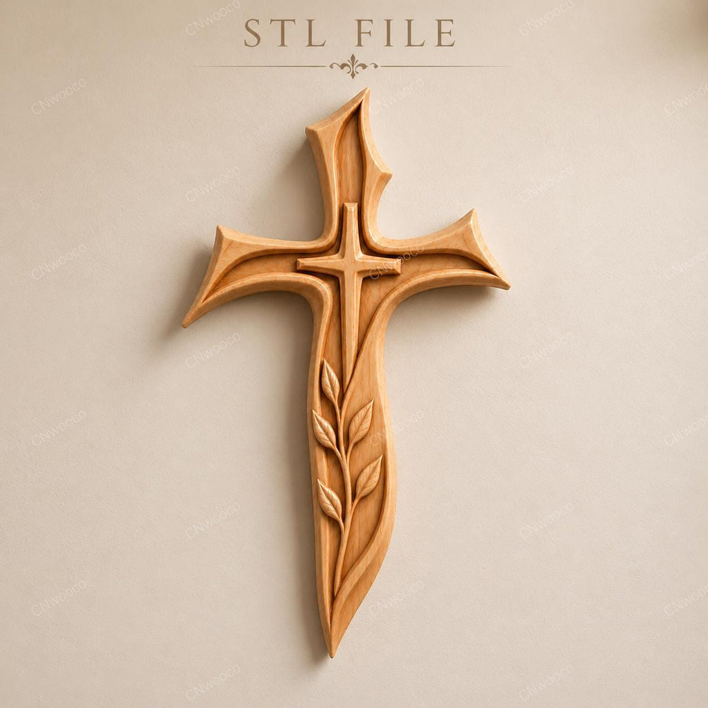 Fichier CNC & impression 3D – croix chrétienne en bas-relief 3D, modèle STL pour sculpture bois et décoration murale