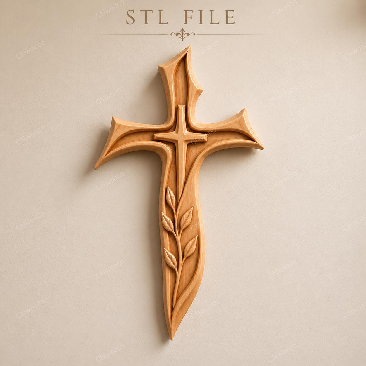Fichier CNC & impression 3D – croix chrétienne en bas-relief 3D, modèle STL pour sculpture bois et décoration murale