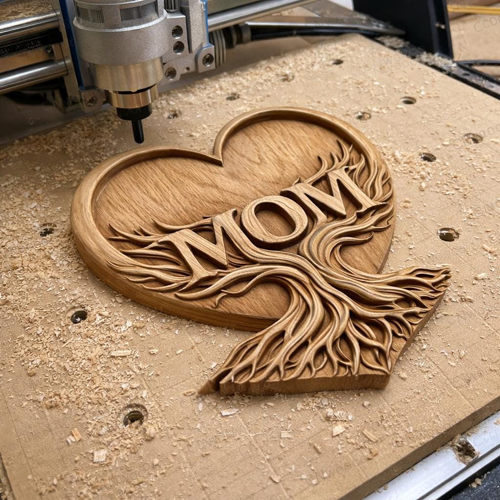 Fichier CNC cadeau fête des mères – cœur floral avec roses pour décoration murale maman STL