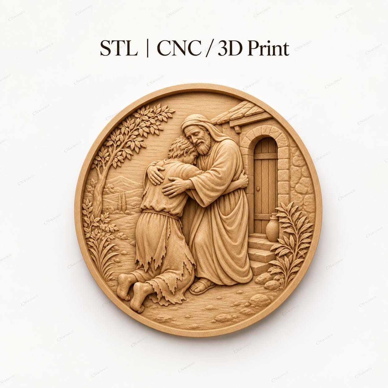 CNC & impression 3D relief de l’Annonciation avec ange Gabriel et Vierge Marie, fichier STL très haute qualité