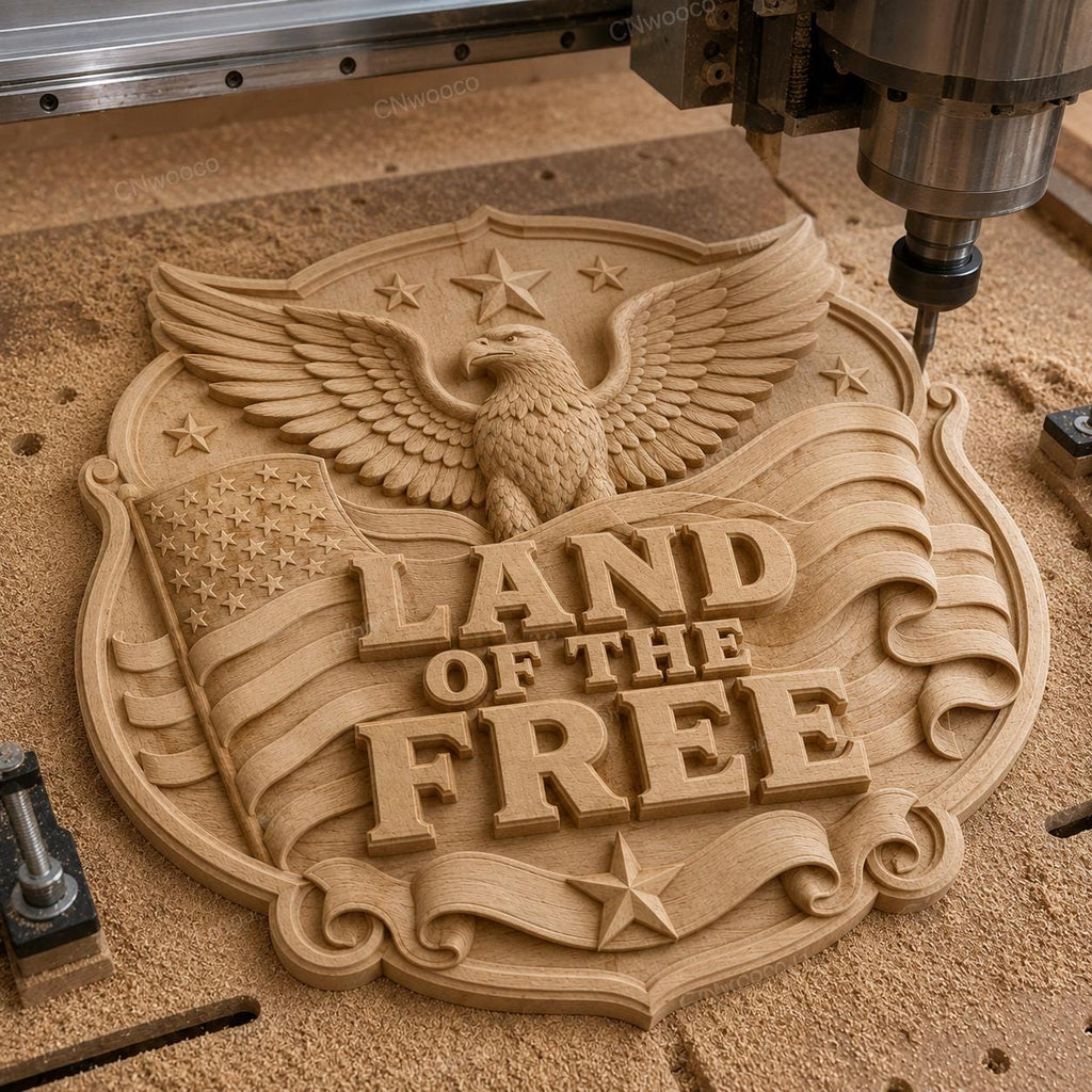 CNC & 3D-Reliefdruck Patriotisch amerikanisch Land of the Free mit Adler und Flagge, Datei für Holzgravur, hochwertiges STL