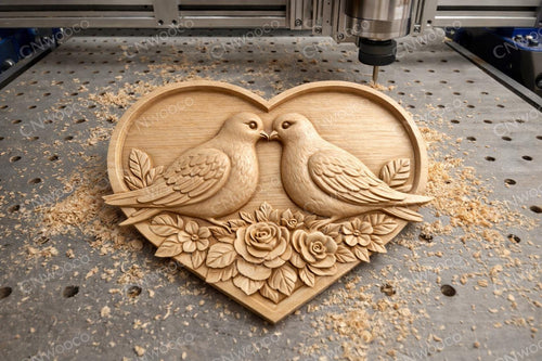 Fichier CNC cœur oiseaux amoureux – bas-relief couple romantique pour sculpture bois, décoration mariage et anniversaire STL