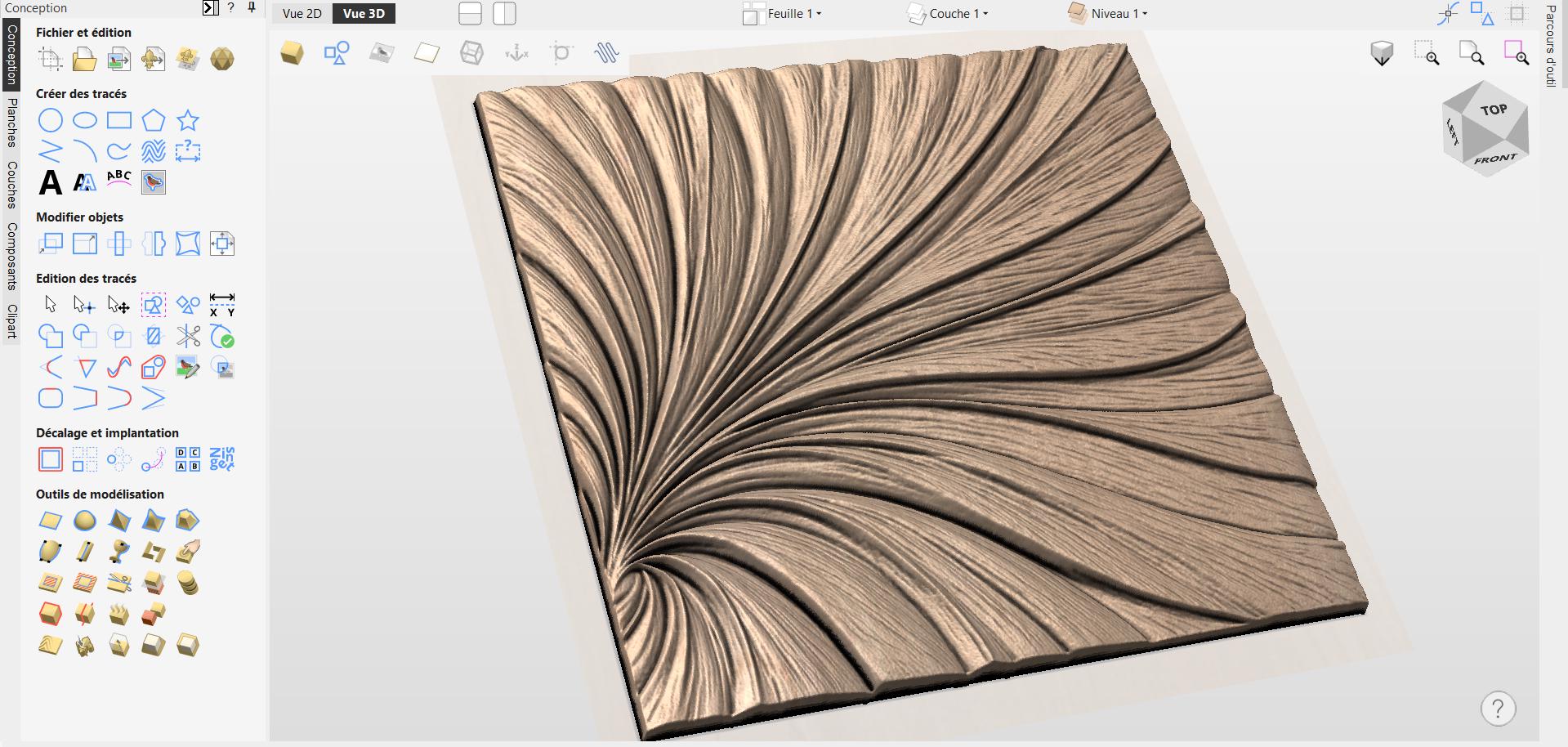 Fichier CNC panneau texture bois organique fluide – bas-relief motif pour sculpture bois, design surface décorative et panneau mural STL