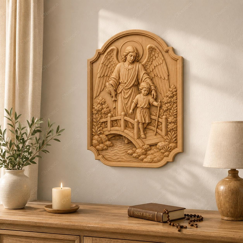 CNC & impression 3D relief ange gardien avec enfant sur un pont, fichier STL très haute qualité