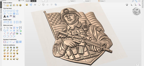 Fichier CNC soldat USA drapeau, bas-relief bois militaire patriotique, décoration murale, cadeau vétéran, modèle gravure 3D STL