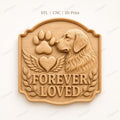 CNC & impression 3D relief mémorial chien Forever Loved avec empreinte et ailes, souvenir animal pour gravure bois, STL de haute qualité
