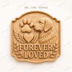 CNC & impression 3D relief mémorial chien Forever Loved avec empreinte et ailes, souvenir animal pour gravure bois, STL de haute qualité