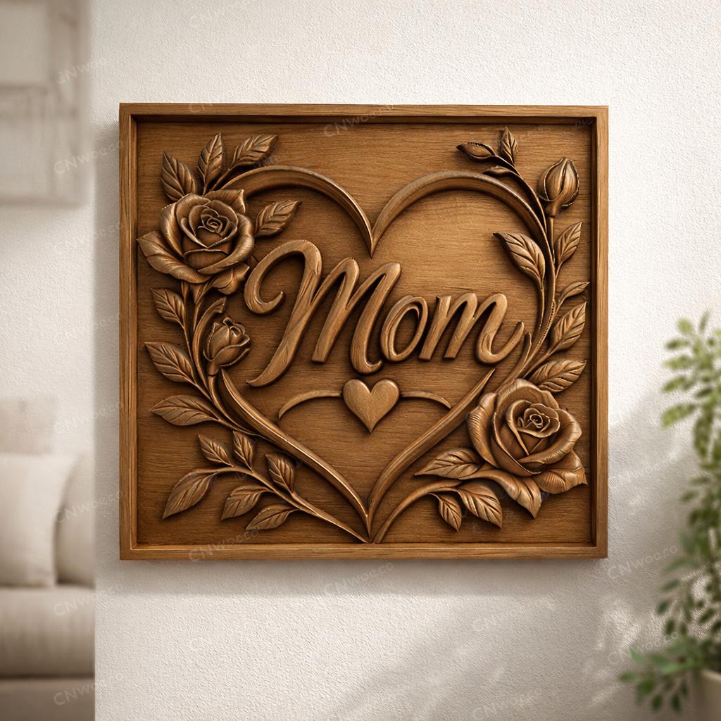 Blumenherz CNC-Datei Rosen – Holz-Basrelief für Muttertagsgeschenk, Wanddekoration Mama STL