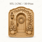 CNC- und 3D-Reliefdruck blumige Haustür mit Kranz, STL-Datei sehr hoher Qualität