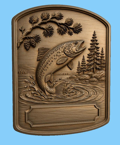 CNC & impression 3D relief poisson pêche en lac, fichier pour gravure bois, STL de haute qualité, à personnaliser