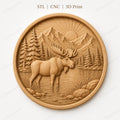 CNC & impression 3D élan moose au lac, STL de haute qualité pour sculpture bois et lodge decor