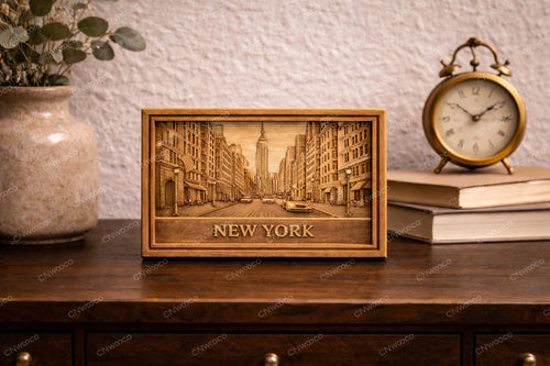 Fichier CNC New York bas-relief 3D, décoration murale bois ville, sculpture bois, modèle gravure 3D STL