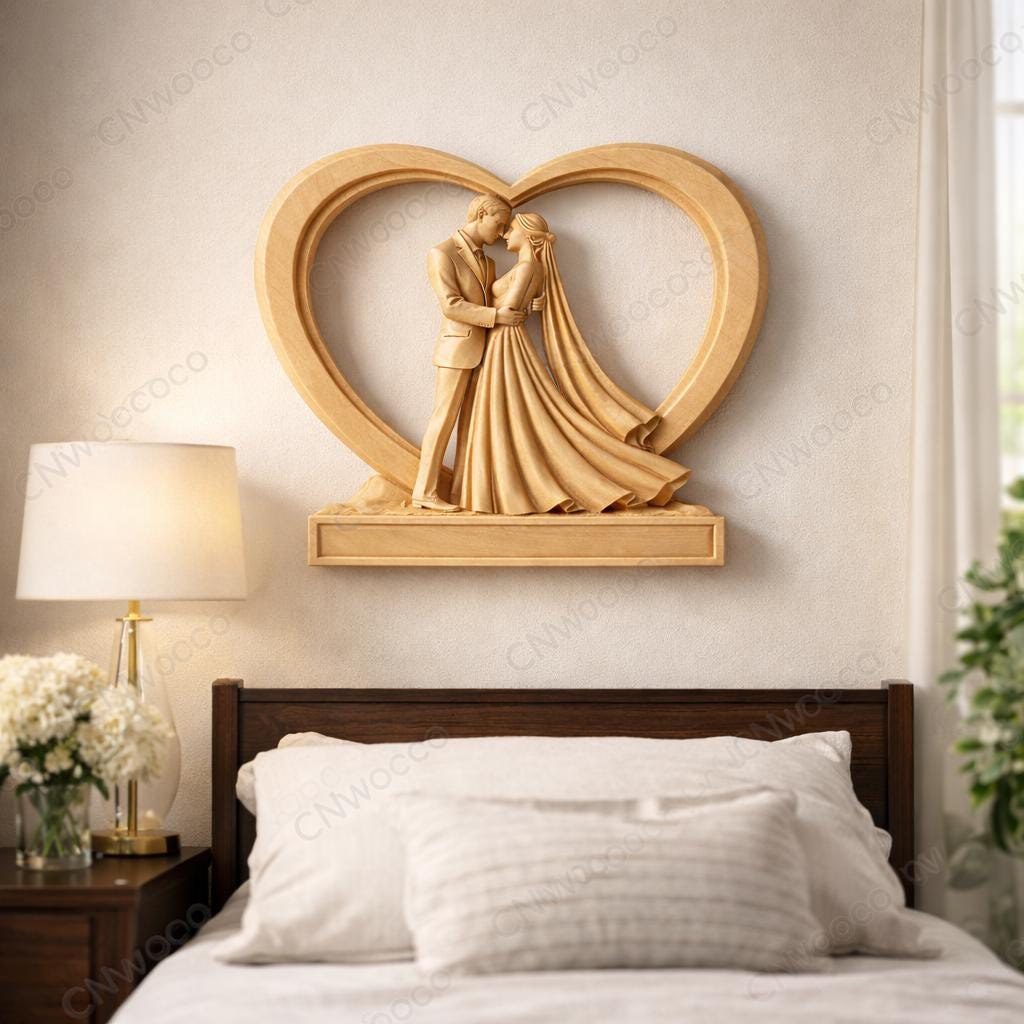 Anpassbare CNC-Hochzeitsdatei – Paar-Basrelief mit Namen und Datum zum Hinzufügen für Holzskulptur STL