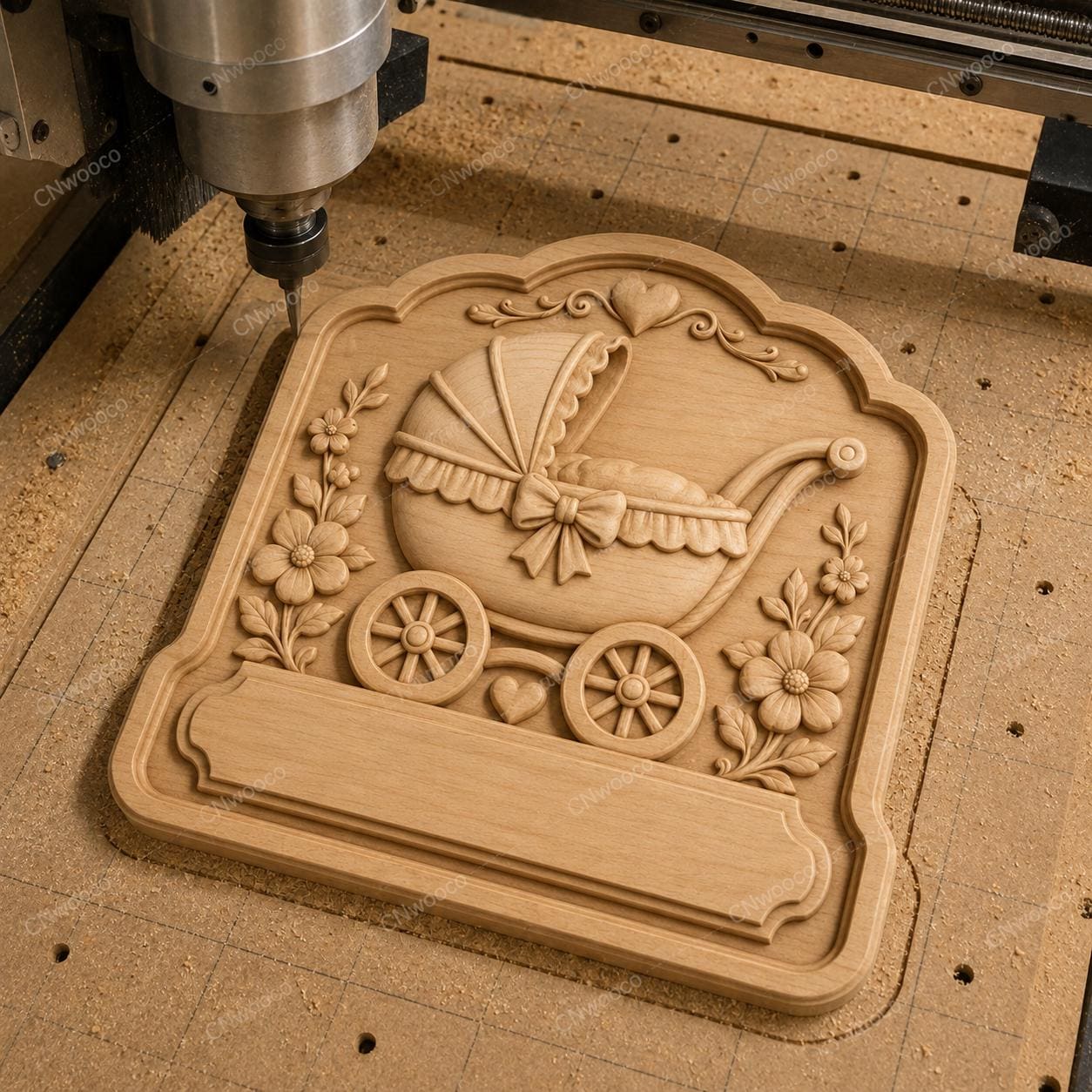 CNC & 3D-Druck Relief Baby Kinderwagen Geburt, Datei für Holzgravur, hochwertige STL, personalisierbar