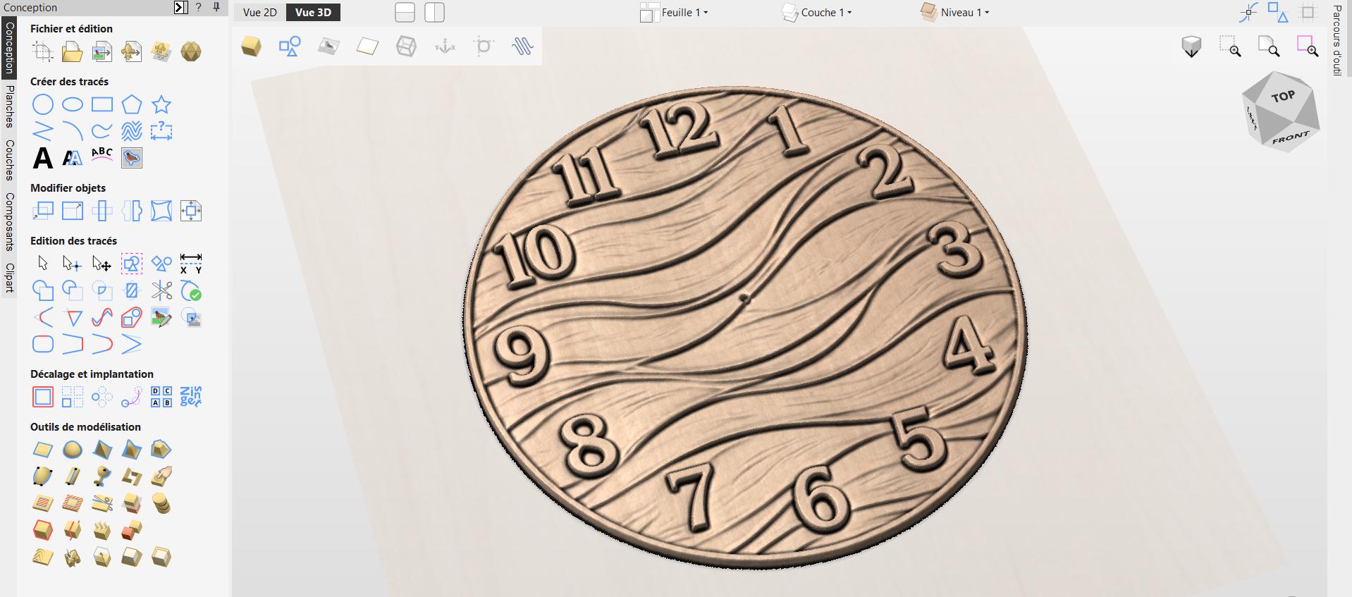 Fichier CNC horloge abstraite moderne – bas-relief 3D pour sculpture bois, décoration murale design STL