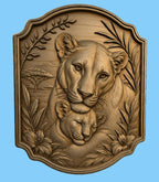 CNC & 3D-Druck Löwin und Löwenbaby Relief, Wildlife-Tierdatei für Holzgravur, hochwertiges STL