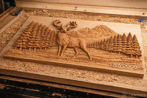 Fichier CNC cerf montagne panorama, bas-relief bois wildlife, décoration murale nature, sculpture bois, modèle gravure 3D STL