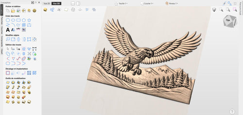 Fichier CNC aigle bas-relief 3D, décoration murale animal sauvage, sculpture bois, modèle gravure router STL