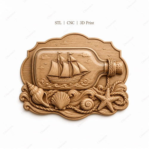 CNC & impression 3D bateau en bouteille avec coquillages, fichier STL très haute qualité