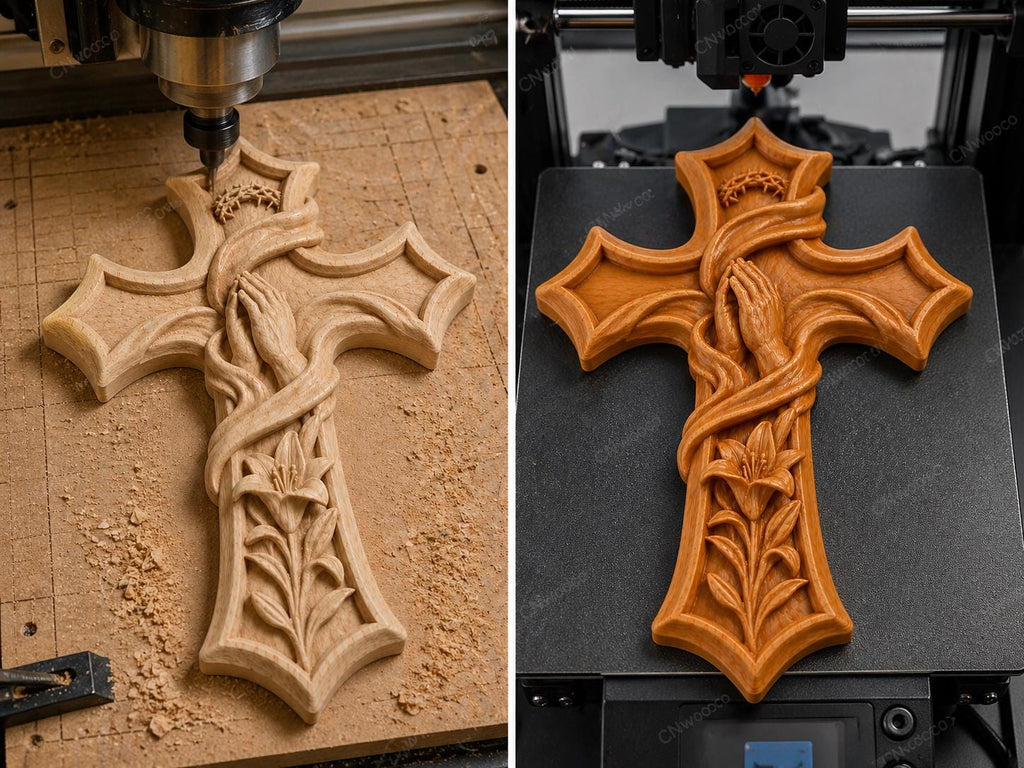 Fichier CNC & impression 3D – croix chrétienne en bas-relief 3D, modèle STL pour sculpture bois et décoration murale