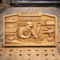 Fichier CNC panneau atelier personnalisé avec nom – bas-relief menuiserie pour sculpture bois, décoration murale STL