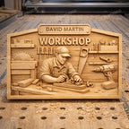 Fichier CNC panneau atelier personnalisé avec nom – bas-relief menuiserie pour sculpture bois, décoration murale STL