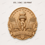 CNC & impression 3D America 250 torche de la liberté, relief patriotique USA 1776 2026 STL haute qualité