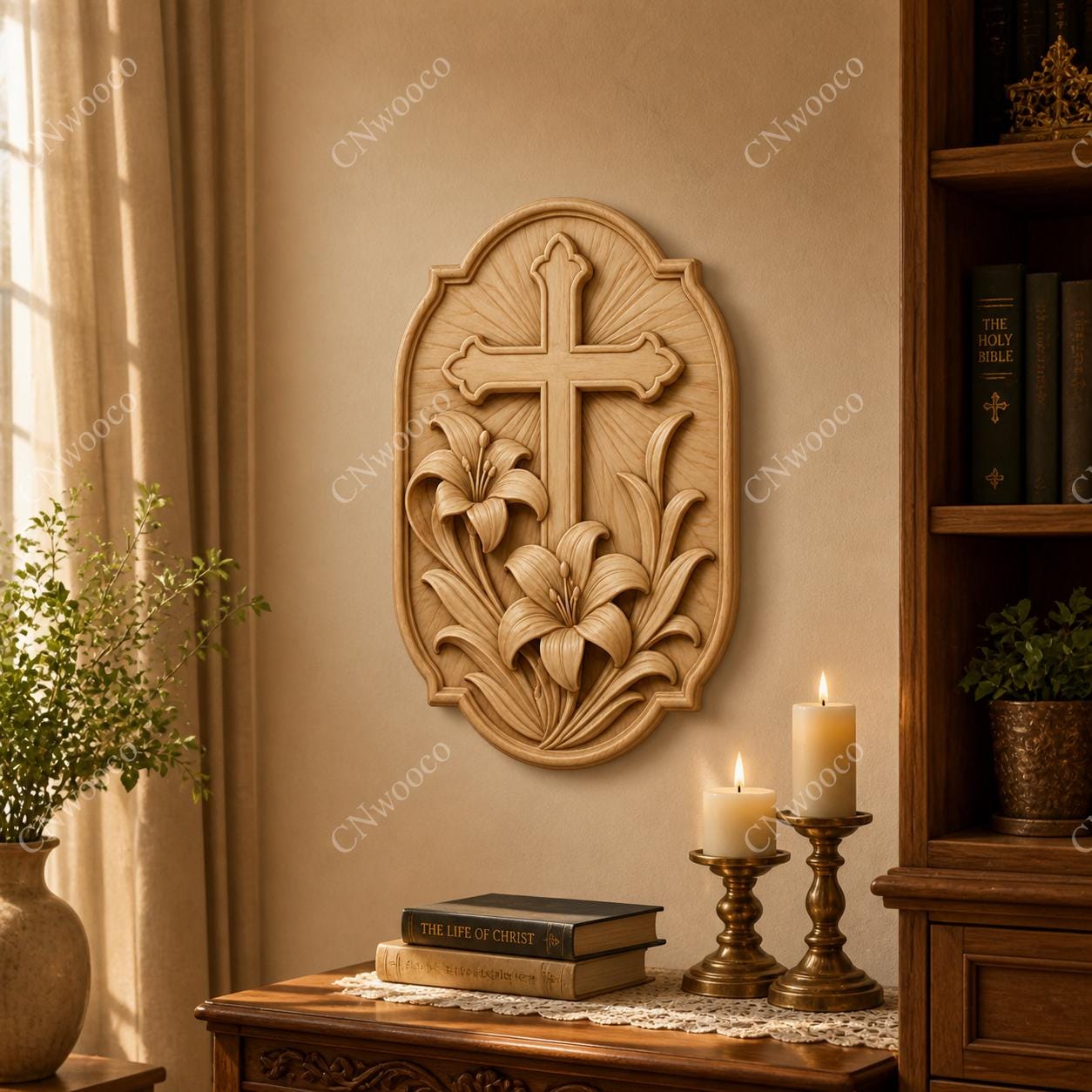 CNC & impression 3D relief croix chrétienne avec fleurs de lys, fichier STL très haute qualité