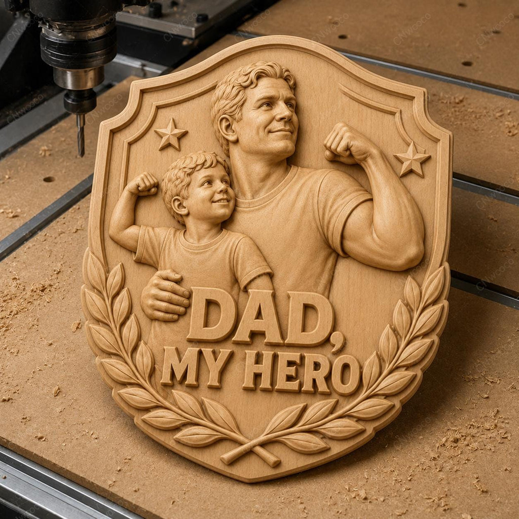CNC- und 3D-Reliefdruck Papa mein Held zum Vatertag, STL-Datei in sehr hoher Qualität