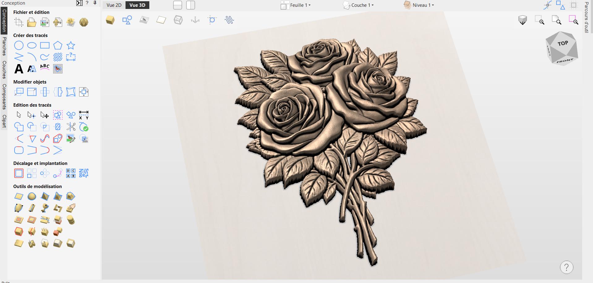Fichier CNC bouquet de roses, bas-relief bois floral, décoration murale élégante, sculpture bois, modèle gravure 3D STL