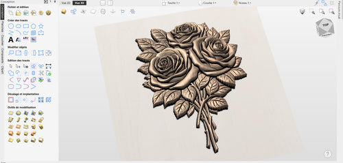 Fichier CNC bouquet de roses, bas-relief bois floral, décoration murale élégante, sculpture bois, modèle gravure 3D STL