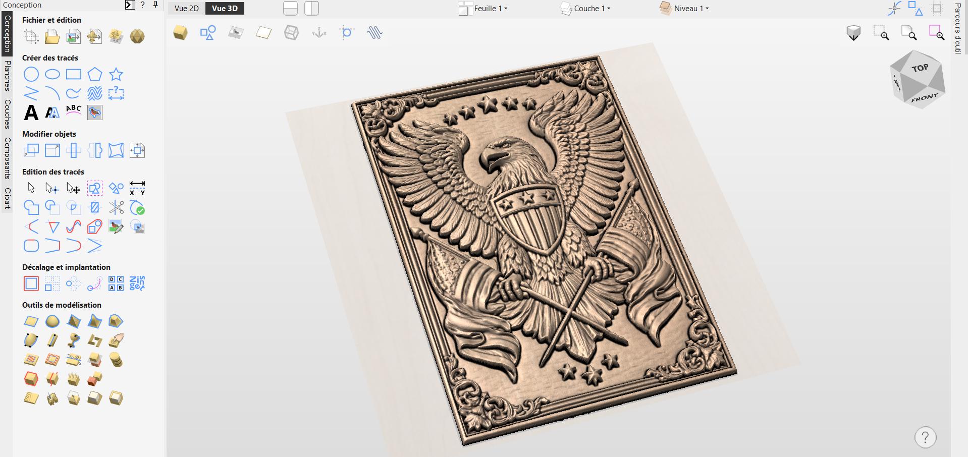 Fichier CNC aigle américain drapeau USA, bas-relief bois patriotique, décoration murale rustique, sculpture bois, modèle gravure 3D STL