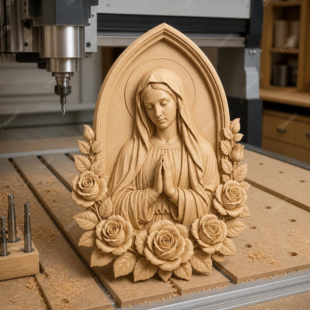 CNC & impression 3D relief Vierge Marie avec roses, fichier STL très haute qualité