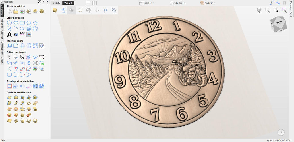 Fichier CNC horloge moto Route 66, bas-relief bois biker, décoration murale garage, sculpture mécanique, modèle gravure 3D STL